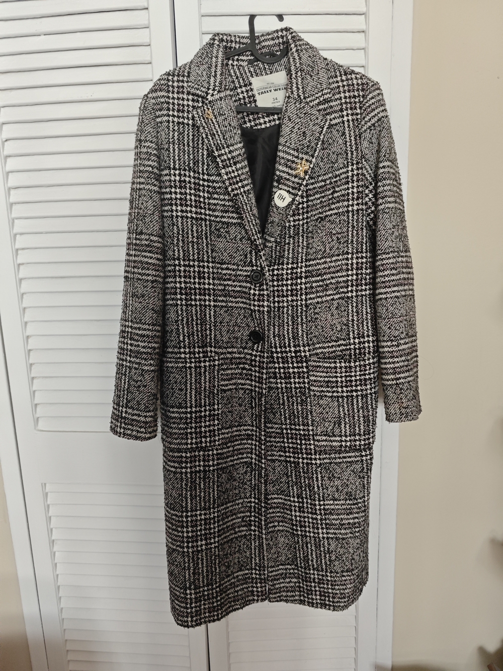 Tally Weijl Classic Black & White Plaid Long wool Coat with Houndstooth print
